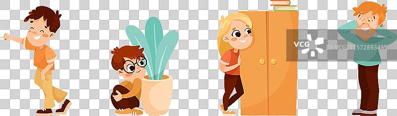 孩子们在玩捉迷藏游戏，玩得很开心图片素材