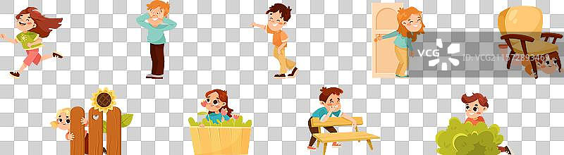 孩子们在玩捉迷藏游戏，玩得很开心图片素材