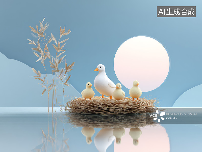 【AI数字艺术】鸭妈妈和小鸭子图片素材