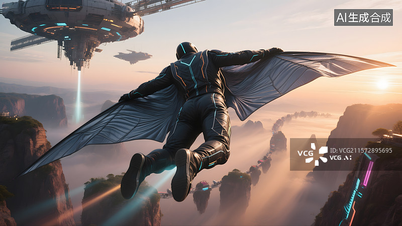 【AI数字艺术】翼装飞行员的未来之旅图片素材