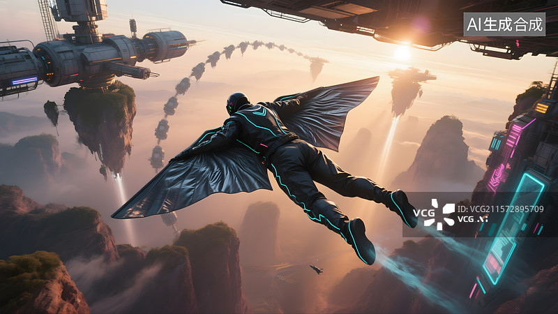 【AI数字艺术】翼装飞行员的未来之旅图片素材