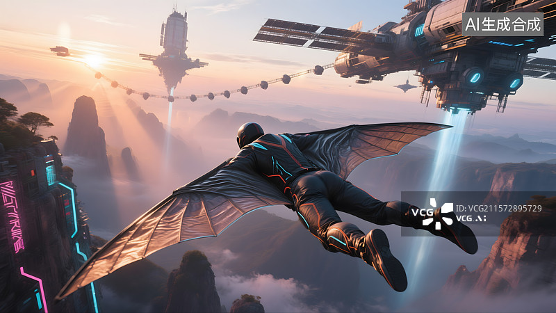 【AI数字艺术】翼装飞行员的未来之旅图片素材