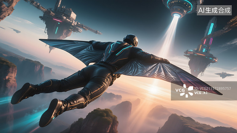 【AI数字艺术】翼装飞行员的未来之旅图片素材