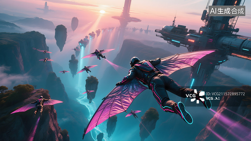 【AI数字艺术】翼装飞行员的未来之旅图片素材