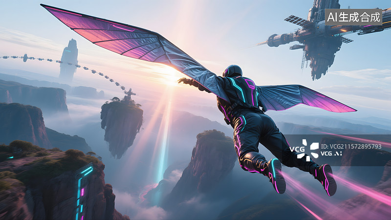 【AI数字艺术】翼装飞行员的未来之旅图片素材