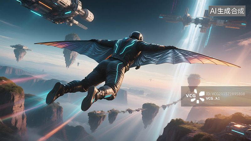 【AI数字艺术】翼装飞行员的未来之旅图片素材
