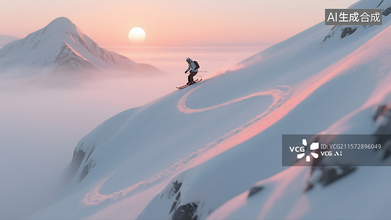 【AI数字艺术】雪山之巅的滑雪之旅图片素材