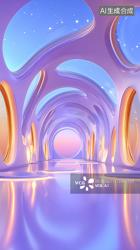 【AI数字艺术】未来感舞台设计的圆形讲台图片素材