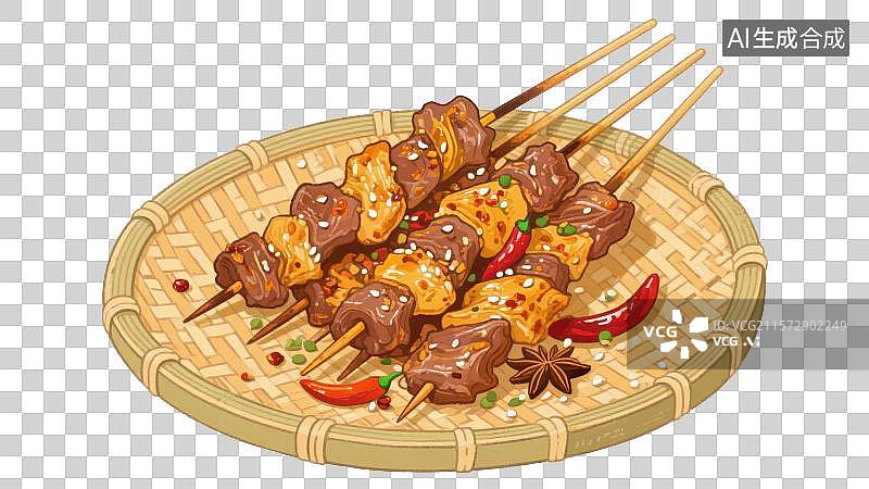 【AI数字艺术】3D渲染免抠图形元素卡通手绘美食烧烤烤串图片素材
