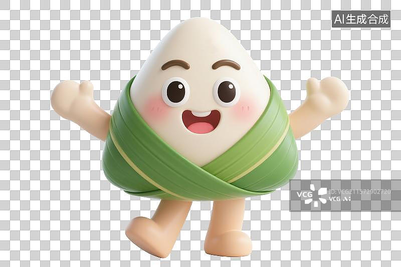 【AI数字艺术】3D渲染免抠图形元素拟人化手绘卡通小粽子图片素材