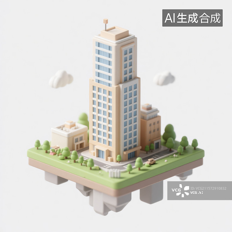 【AI数字艺术】简约清新城市建筑微景观图片素材