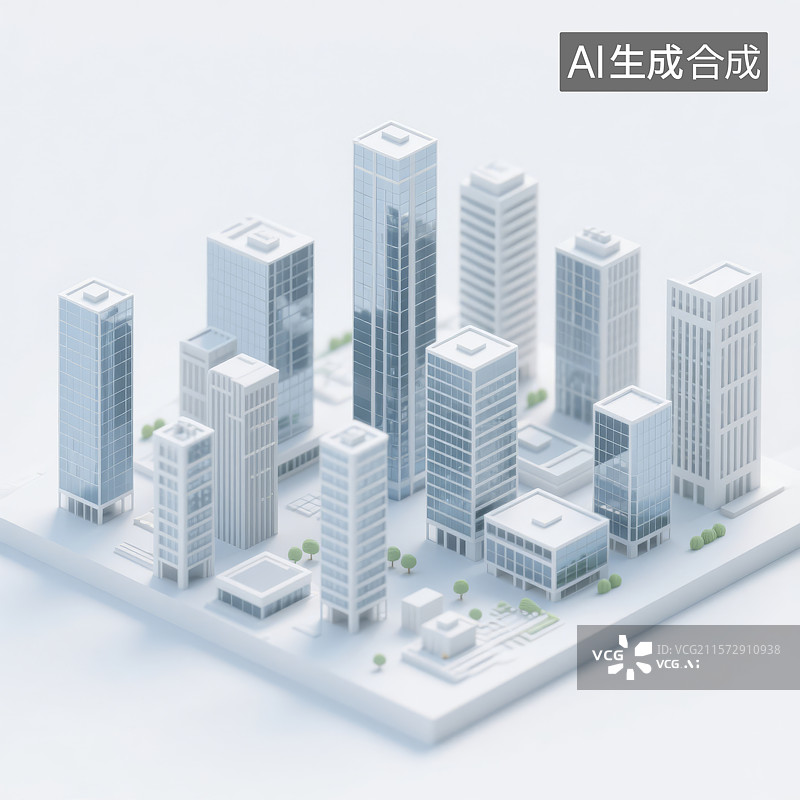 【AI数字艺术】简约清新城市建筑微景观图片素材