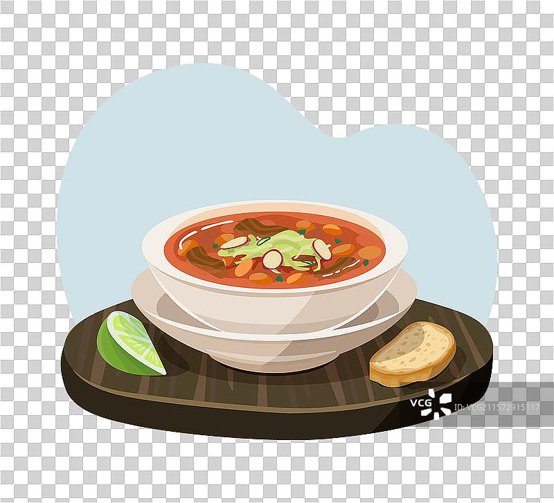 波索莱汤配青柠和面包图片素材