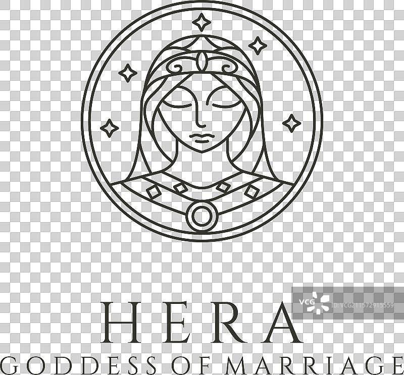 希腊女神赫拉的女王线条艺术标志符号图片素材