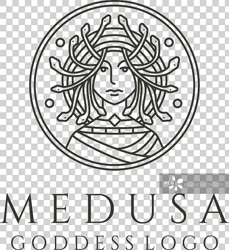 美杜莎女神的面孔与蛇发线条艺术标志图片素材