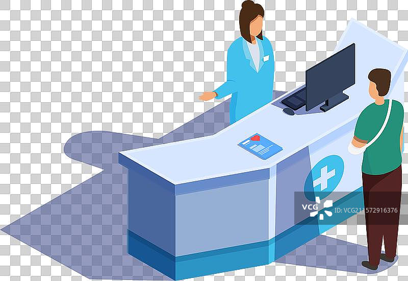 等距医院接待处，医生与患者在一起图片素材