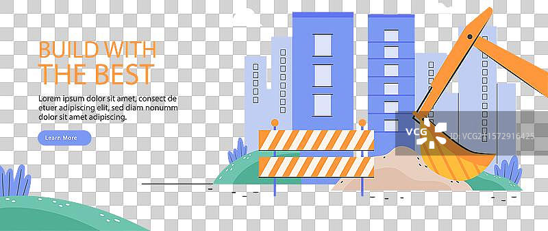 建筑工地上有一台推土机和一些建筑物图片素材