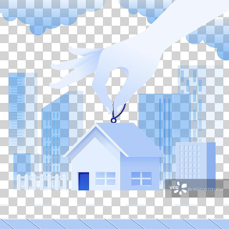在图中，一只手位于房子上方。图片素材