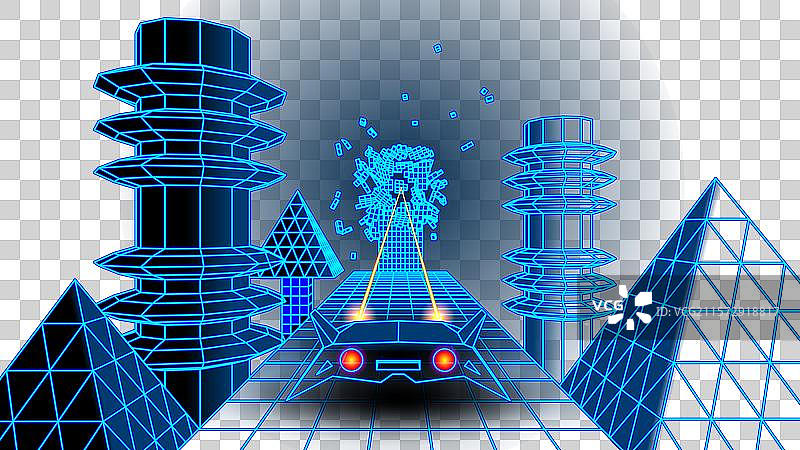 3D街机飞船在道路上飞行图片素材