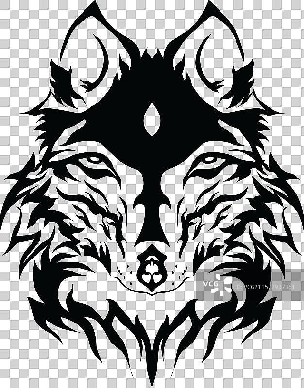 黑白色的狼脸图片素材