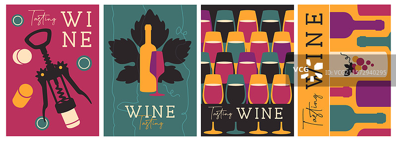 现代海报，展示葡萄酒瓶和酒杯图片素材