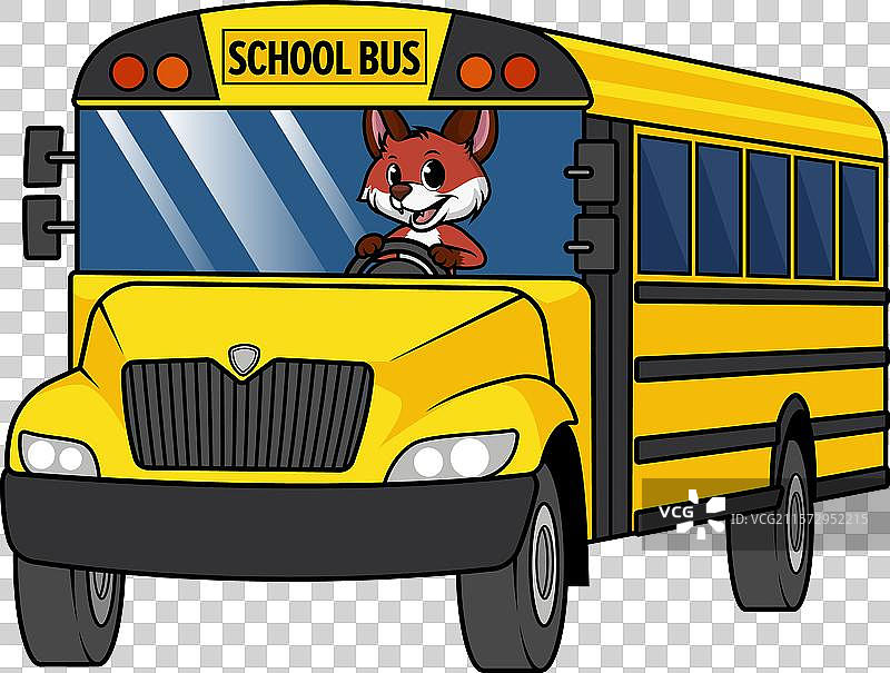 校车上的卡通狐狸图片素材