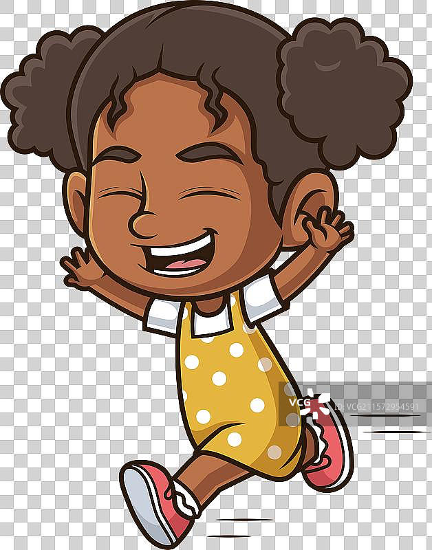 快乐奔跑的非裔美国女孩卡通形象图片素材