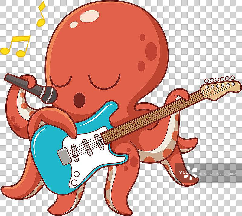 卡通章鱼音乐家在弹吉他图片素材