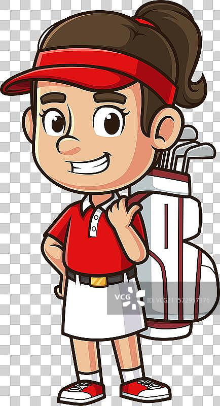 背着高尔夫球包的卡通女性图片素材