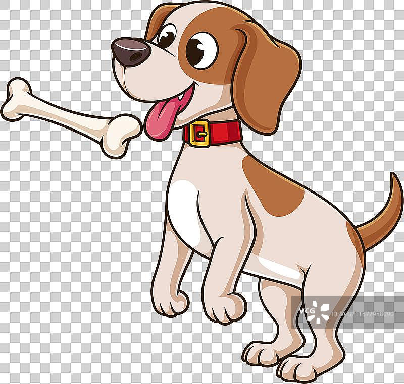 可爱的小狗在抓骨头的卡通画图片素材