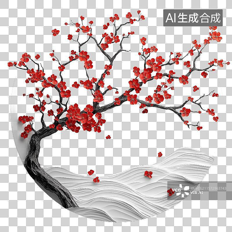 【AI数字艺术】红梅树艺术画图片素材