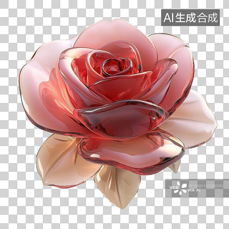 【AI数字艺术】透明红色玻璃玫瑰花图片素材