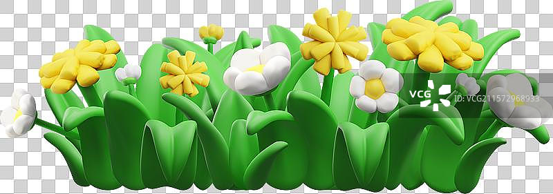 3D卡通绿色灌木和花朵图片素材