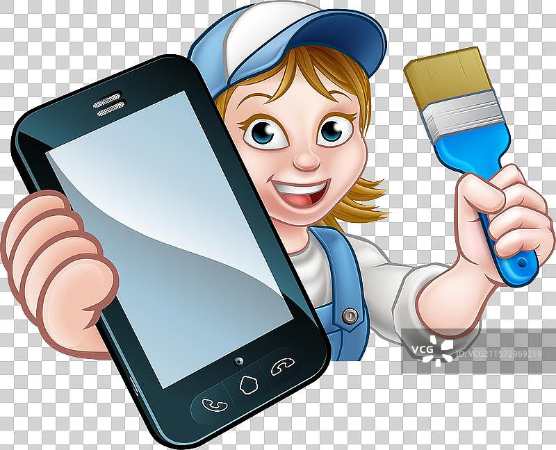 油漆工、装饰工和修理工的电话概念图片素材