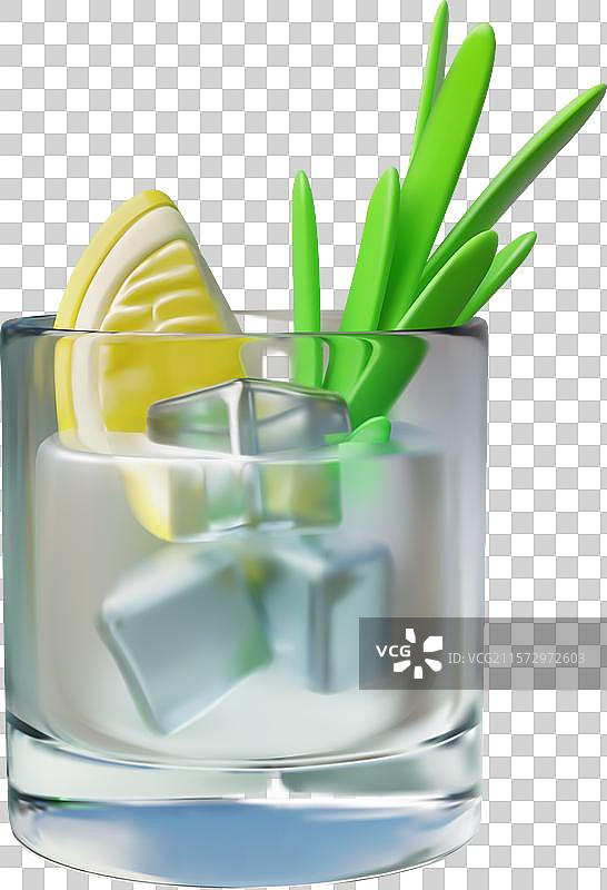 3D图标，玻璃杯中的柠檬水图片素材