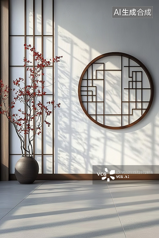 【AI数字艺术】中式室内建筑空间与庭院图片素材