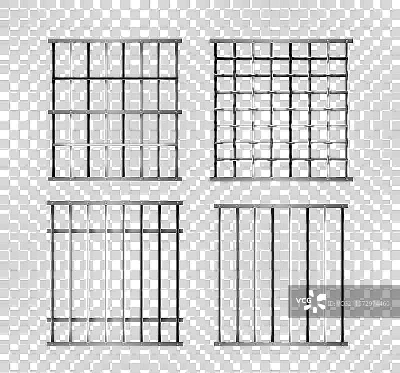 四种不同的监狱铁栏杆，孤立展示图片素材