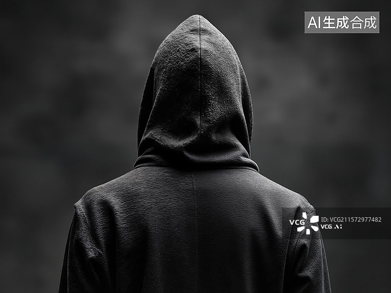 【AI数字艺术】黑色连帽衫背影图片素材