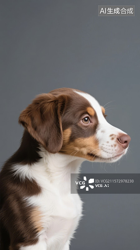 【AI数字艺术】棕色白色小狗侧面肖像图片素材