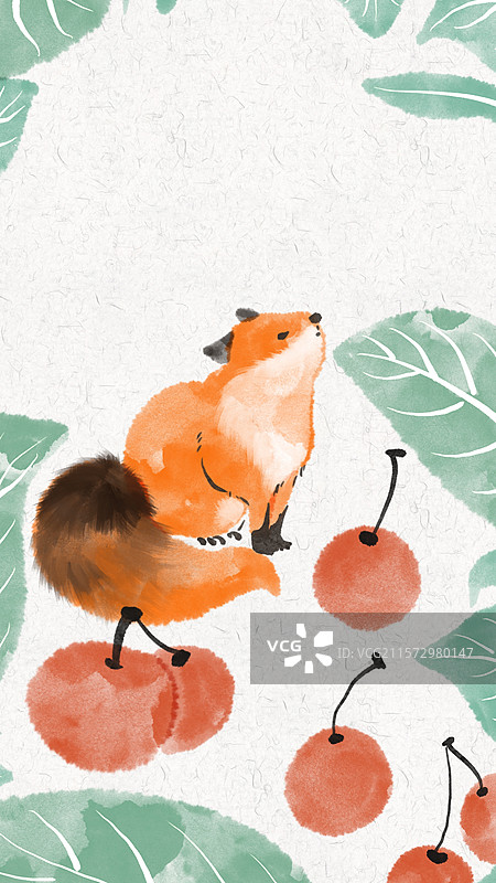 治愈系水彩动物插画壁纸-狐狸图片素材