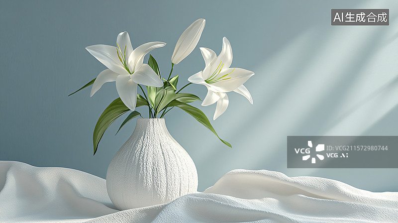 【AI数字艺术】百合花瓶清新静谧图片素材