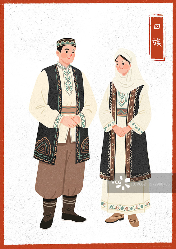 回族男女传统服饰形象图片素材