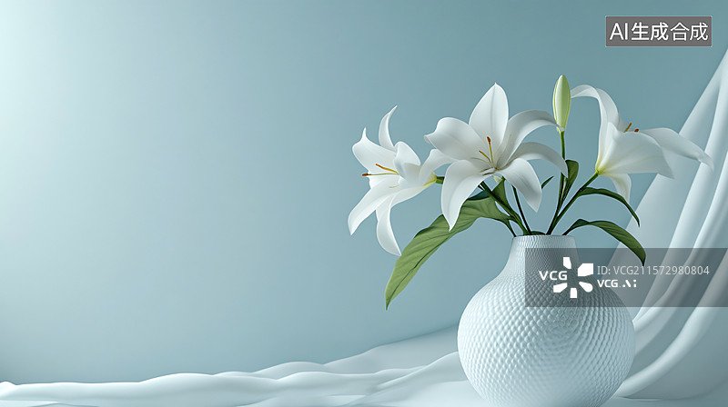 【AI数字艺术】百合花瓶清新静谧图片素材