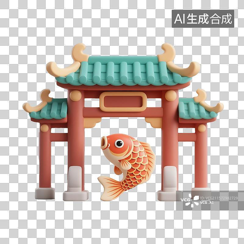 【AI数字艺术】3D鱼跃龙门图片素材