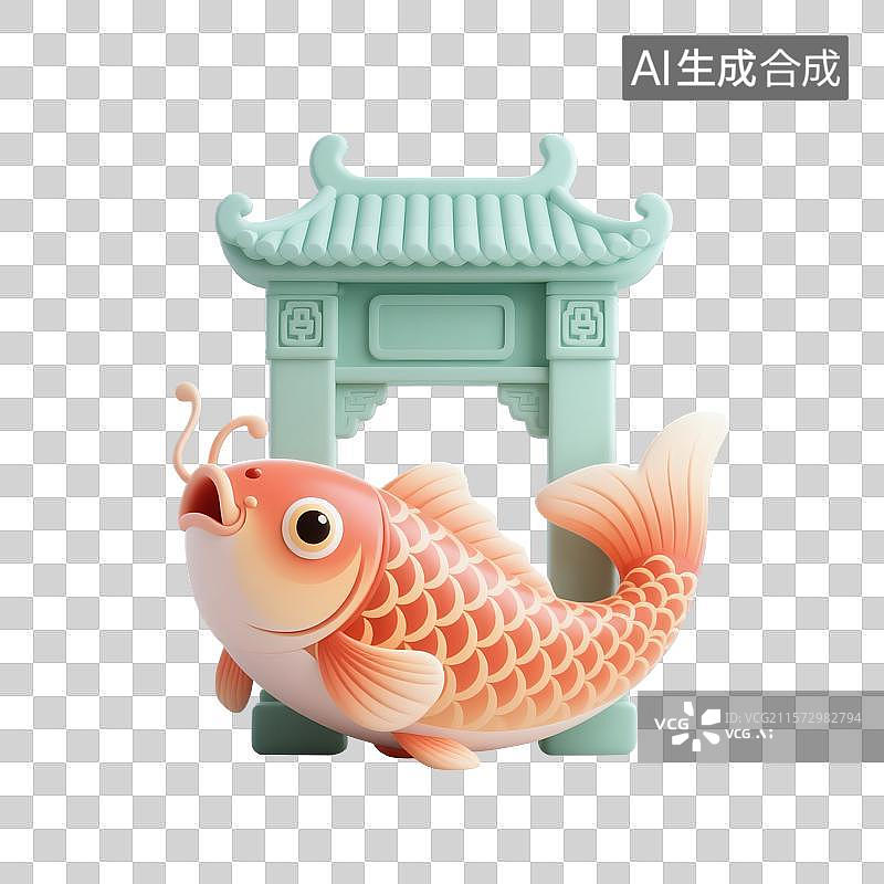 【AI数字艺术】3D鱼跃龙门图片素材
