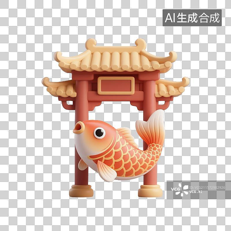 【AI数字艺术】3D鱼跃龙门图片素材