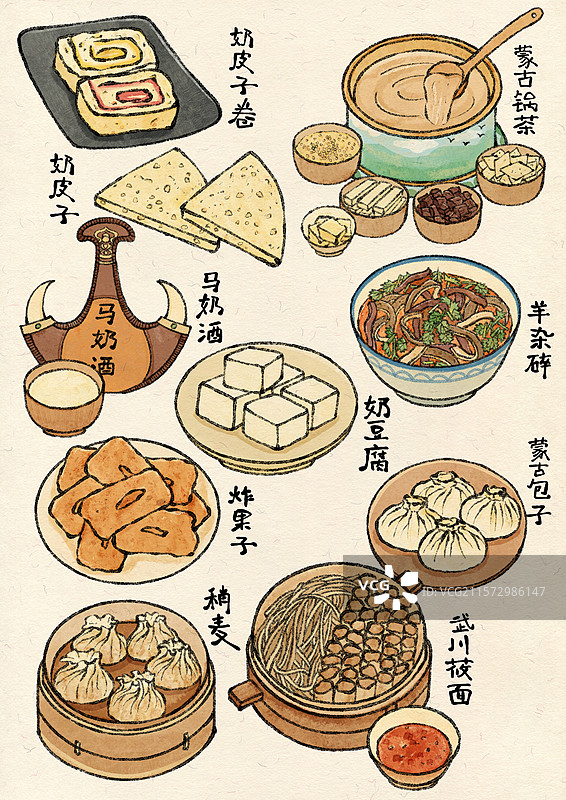 内蒙古美食插画图片素材