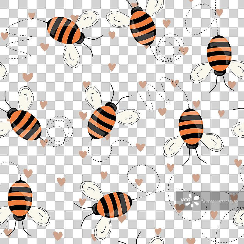 带有蜜蜂的无缝图案，背景为彩色图片素材