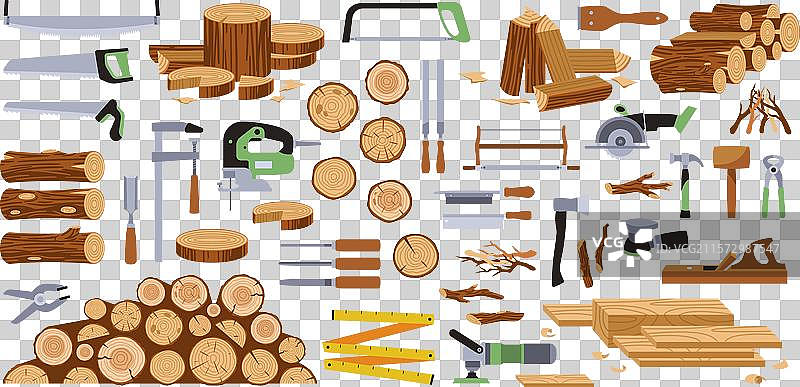 卡通木工工具和木材图片素材
