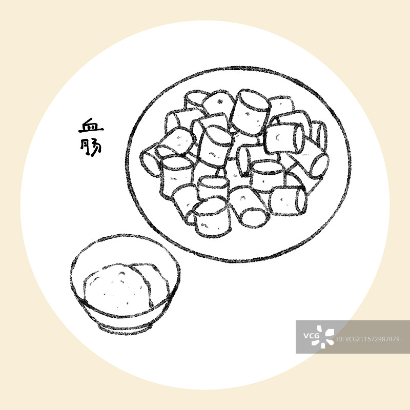 内蒙古美食国风插画-血肠拼肉肠图片素材